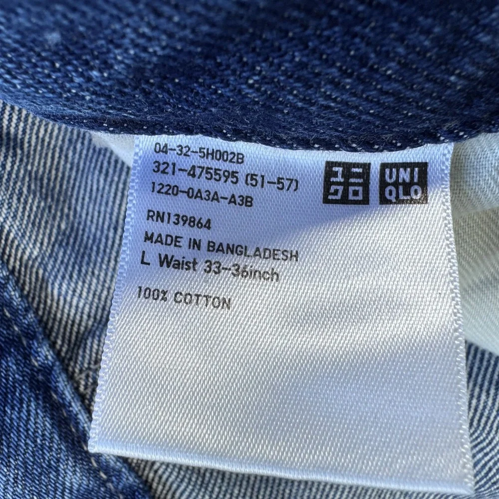 UNIQLO Wide Baggy Tapered Jeans Denim Unisex Large Slash Pockets Loose Blue
